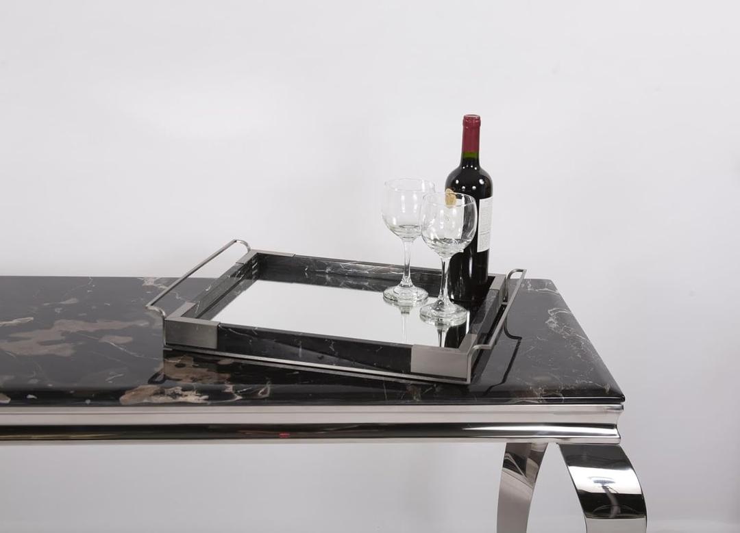 Howard Elliott Art Deco Marble Tray with Stainless Steel & Black Marble, Mirror Surfaced Tray for Serving & Decoration, Black, 20.25 x 20.25 x 2.5 Inch