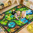 Kids Rug, 4x6 Ft Animal Car Rugs for Kids Toy Cars, Extra Thick (0.4in) - Non-Slip Zoo Road Rug Mat Carpet for Playroom & Bedroom, Educational Learning & Game Area