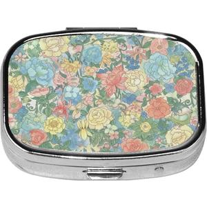 2 x Square Pill Case Small Pill Box with Mirror Pocket 2 Compartment Vitamin Pill Medicine Case Organizer Pill Containers for Traveling Blooming Flower One