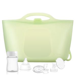Silicone Travel Bottle Sterilizer Bags | 2000ml Microwave Steam Sterilizer Bags for Baby Bottles, Breast Pump & Pacifiers, Reusable Steam Sterilizing Bags for Travel and Home UseClear Green