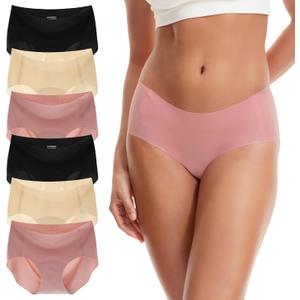 INNERSY Women's Seamless Underwear No Show Invisible Lightweight Hipster Panties 6-Pack (Large, Warm Neutral)