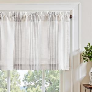 jinchan Striped Linen Valance Curtain 16 Inch Vertical Striped Valance for Kitchen Bathroom Light Filtering Rod Pocket Cottagecore Farmhouse Semi Sheer Short Window Curtain 1 Panel Grey, 50"W x 16"L