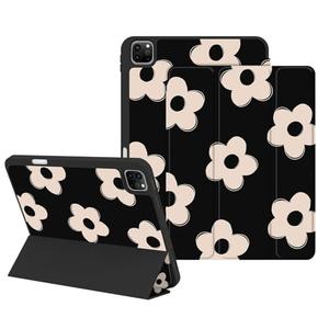 Lornpa Case for iPad Pro 12.9 inch 6th/5th/4th Generation(2022/2021/2020), Protective Case with Pencil Holder, Auto Wake/Sleep Trifold Smart Stand Cute Girly Cover for iPad Pro 6th Gen, Flower Black