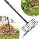 Garden Rake, Heavy Duty Rake with 11 Tines, 51 Inch Handle, 16 Inch Wide, Metal Garden Thatch Leaf Rakes for Raking Gathering Mulch,Metal Thatch Rakes for Lawn Yard Bushes Pine Needles Leaves Grass