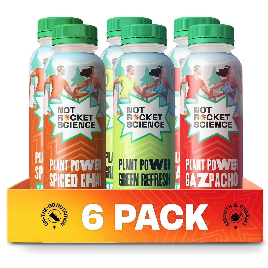 Not Rocket Science Plant-Based Protein Shake Ready to Drink - 19g Plant Protein, No Artificial Flavor or Sweetener, Dairy-Free, 9.40 fl oz, Combo 6-Pack, Gazpacho,Spiced Chai & Green Refresh