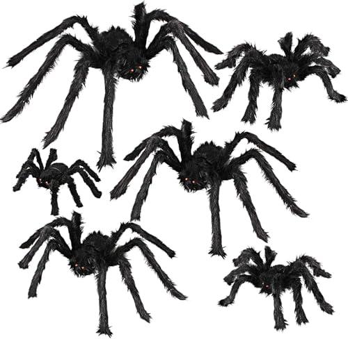 Dreampark Halloween Spider Decorations, 5 Pcs Realistic Hairy Spiders Set, Scary Spider Props for Indoor, Outdoor and Yard Creepy Decor (5 Different Sizes)