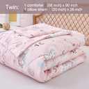 JSD Pink Unicorn Kids Comforter Set Twin Size, 2 Piece Girls Rainbow Microfiber Comforter with Pillow Sham, Lightweight All Season Washable