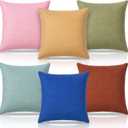 Oudain 6Pcs 18x18 Inch Decorative Throw Pillow Covers Pastel Mix Color Pillow Cases Colorful Square Cushion Covers with Hidden Zipper for Classroom Library Bedroom Reading Corner Sofa
