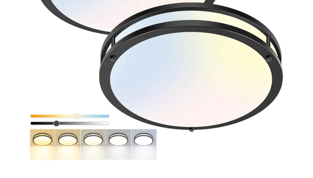 hepside 1 Flush Mount Ceiling Light Fixture, Dimmable & 5CCT Ceiling Light Black, 13inch 24W 3000K 3500K 4000K 5000K 6500K Adjustable Ceiling Lamps for Bathroom Bedroom Hallway