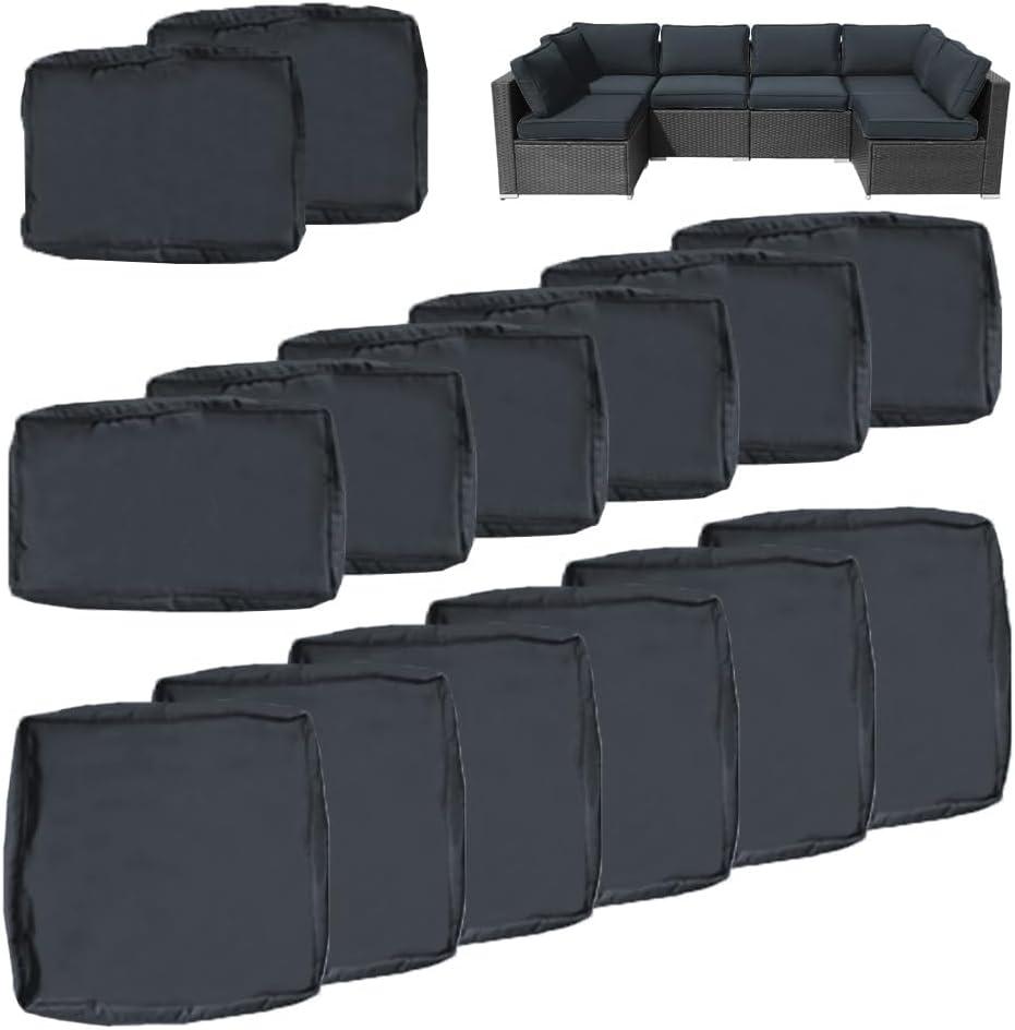 14Pcs Outdoor Cushion Covers Replacement Washable w/Zipper for 6-Seaters Sofa Patio Slipcovers Set Seat and Back Covers Only-23.6x23.6x4inch (Dark Gray)
