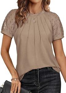 ATHMILE Womens Tops Dressy Casual Tee Shirts Summer Blouses Fashion Spring Top Khaki, XXL