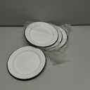 Red Co. Set of 4 Enamelware Metal Classic 8" Round Salad Plate, Solid White/Dark Green Rim