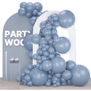 PartyWoo Dusty Blue Balloons 140pcs Different Sizes Pack of 18 12 10 5 Inch Slate Blue Boho Neutral Balloon Arch Kit for Baby Shower Graduation Cat Tornado Birthday Party Decorations Blue-F55