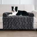 Calming Large Dog Bed for Couch, 41 x 37 inch Removable Couch Cover for Dogs Washable, Non-Slip Fluffy Plush Dog Sofa Mat for Furniture Protector - Dark Grey