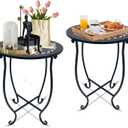 Round Side Table Set of 2, Metal Patio Side Tables End Tables, Weather Resistant Round Coffee Table Bedside Table Nightstand for Home Garden Office, 14 Inch Outdoor Side Table for Patio Balcony Yard
