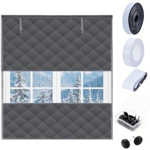 Visible Thermal Window Insulation Kit for Winter, Winterizing Insulated Window Cover Waterproof Oxford Cloth Cotton Layer Reusable Insulated Curtain Blanket Cold Protector for Home Attic RV Keep Warm