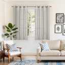 YoungsTex Linen Curtains 54 Inch Length Light Grey Textured Curtains with Bronze Grommet Light Filtering Drapes for Living Room Bedroom, 52 x 54 Inch, 2 Panels