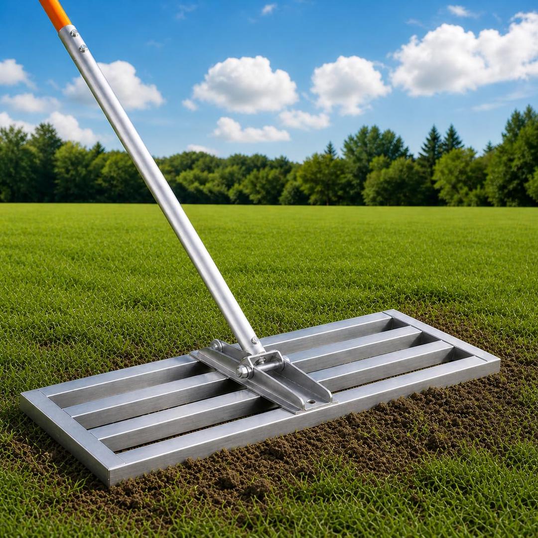 30" x 10" Lawn Leveling Rake with 6.5FT Extra Long Handle, Heavy Duty Stainless Steel Leveling Rake 30 inch for Spreading Topsoil, Sand & Compost, Professional Yard Leveler, Silver