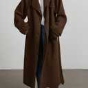 chouyatou Women's Winter Double Breasted Wool Coat Long Sleeve Notch Lapel Midi Long Winter Trench Coat with Belt (Brown, S)