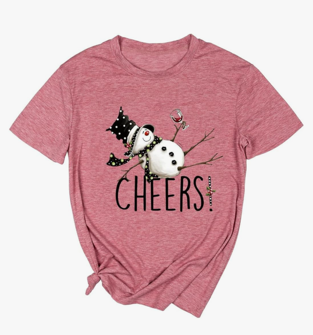 Yimoya Snowman Wine Cheers T Shirts Women Funny Christmas Snowman Beer Wine Graphic Tees, Size: XL