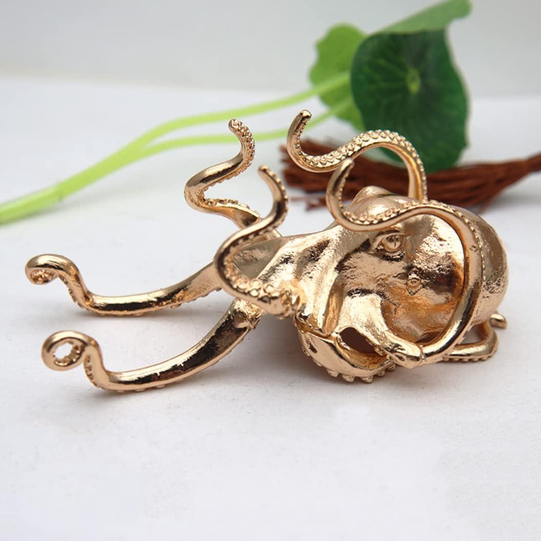 Metal Octopus Cuttlefish Figurines Statue Desk Stand for Phone Bracket Pen Spectacles Holder Car Ornaments Home Decor Crafts (Gold)