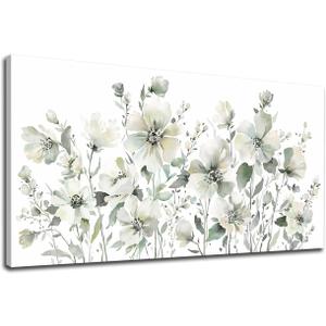 Elegant Flowers Wall Art Abstract Floral Pictures Wall Decor Modern Green Botanical Canvas Painting Flower Blossom Canvas Print Artwork for Living Room Bedroom Office Home Wall Decoration 20" x 40"