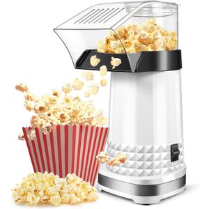 Quick & Easy 4.5Qt Oil-Free Hot Air Popcorn Machine - ETL Certified with Butter Melter, Measuring Cup & On/Off Switch for Movie Nights & Parties(White)