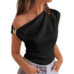 BTFBM Spring Tops for Women Trendy Sleeveless Ruched Going Out Top Solid Tank Blouses Basic T Shirts Fashion Clothing (Black, L)