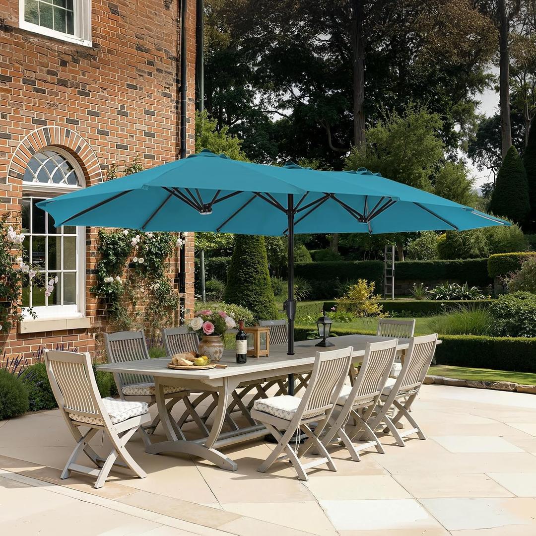 SUPERJARE 13FT Outdoor Umbrella for Patio, Double sided Pool Umbrellas with Fade Resistant Canopy, Large Table Umbrella for Deck, Market, Backyard - Lake Blue