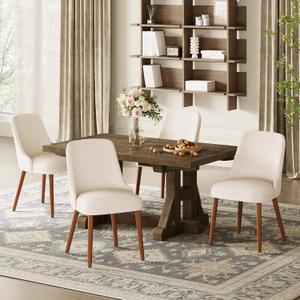 Dining Chairs Set of 4, Upholstered Dining Room Chair with Wood Legs, High-Back Padded Kitchen Chairs for Dining Room/Restaurant/Cafe, Beige