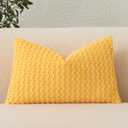UGASA Velvet 12x20 Inch Lumbar Throw Pillow Cover, Both Sides Corduroy Striped, Soft Solid Decorative Rectangular Cushion Case for Couch/Bedroom/Car, 1 Piece, Sunflower Yellow