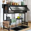 Dish Drying Rack, 3-Tier Over Sink Dish Drying Rack, 33.5" Over Sink Dish Rack for Small Kitchen, Space-Saving Dish Rack with Cover, Baskets, Utensil, Large Sink Storage Organizer Black