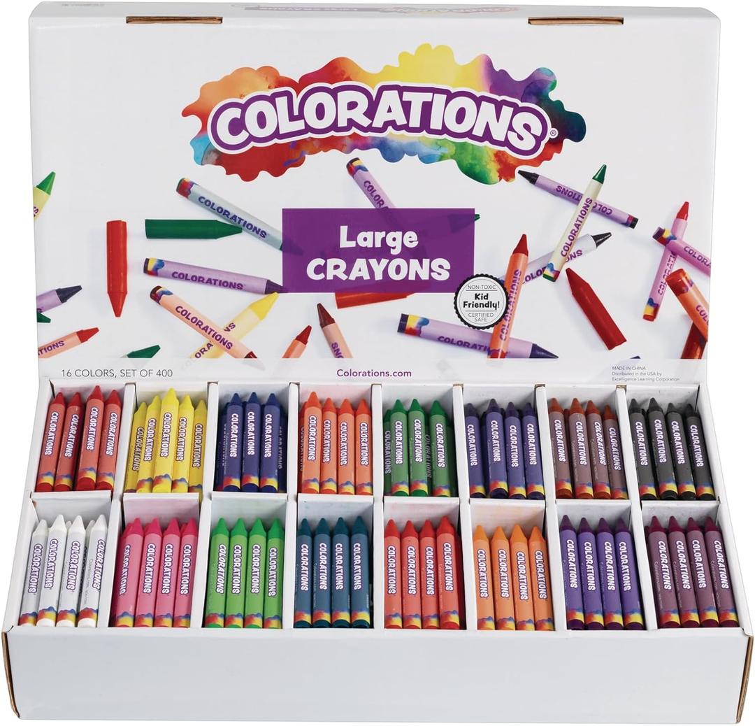Colorations Large Crayon Classroom Pack, 400 Count, 16 Colors, Non-Toxic, Kids School Supplies - Bulk Jumbo Crayons for Toddlers, Arts and Crafts