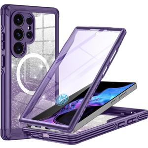 Hekodonk for Samsung Galaxy S25 Ultra Case Glitter,Compatible with MagSafe[Built-in Tempered Glass Screen Protector & Camera Lens Protection] Full Body Shockproof Protective Bling Phone Case,Amethyst
