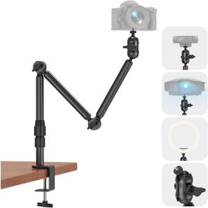 Overhead Camera Mount for Desk, 30.9" Foldable Camera Desk Mount Stand with 1/4" Screws, 360 Rotation 3-Sections Tabletop Holder with C-Clamp for DSLR, Digicam, Webcam, Mini Projector, Microphone