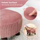 LUE BONA Small Curved Foot Stool with Handle, Pink Velvet Footstool and Ottomans, Modern Foot Rest with Wooden Legs, Step Stool with Padded Seat for Couch, Living Room