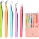 5pcs Eyelash Extension Tweezers High PrecisionStraight and Curved Volume Lash Tweezers for Extensionslash tweezers for eyelash extensions Crafting Girls Women Beginners