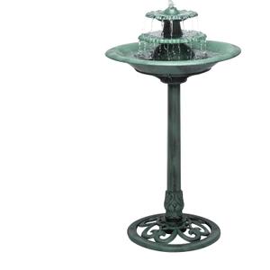 Alpine Corporation 35" Tall 3-Tier Outdoor Pedestal Water Fountain Durable Resin Cascading Water Feature and Birdbath for Garden, Patio, Deck, and Backyard, Green