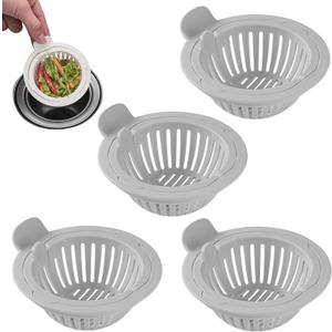 Kitchen Sink Drain Strainer - Sink Strainer Basket with Handle Fit for 4.5" Sink Drains, Press Automatic Dumping Basket Sink Drainer Waste Collector Filter for Home Kitchen Use (4Pcs Gray)