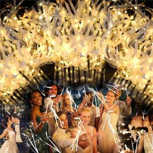 28 PCS light up wands for wedding, Wedding Wands Streamers with 3 Colorful Flashing Modes, Fairy Wands, LED Silk Fairy Wand with Bells for Wedding, New Year, Raves, Concert, Birthday