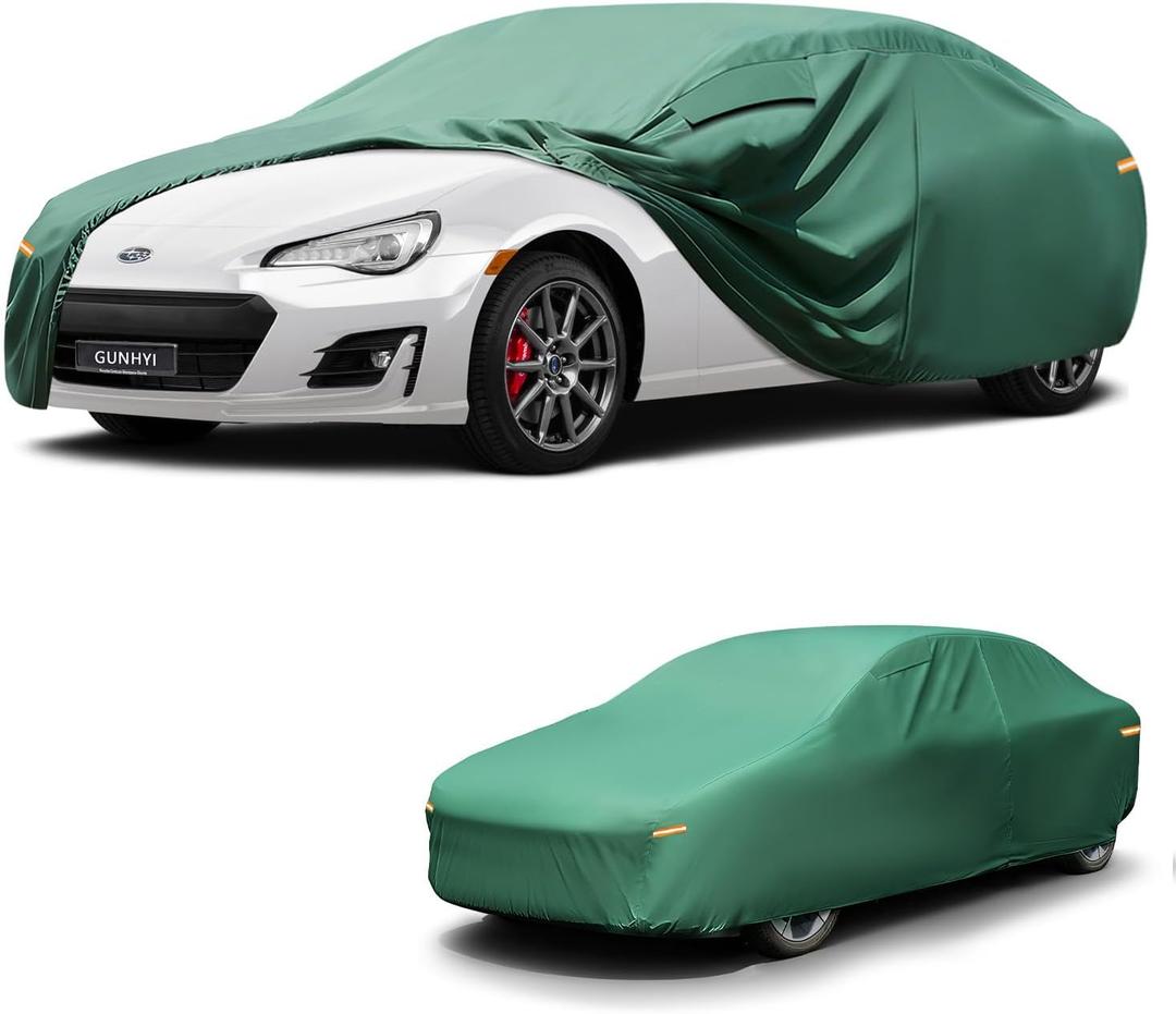 Car Cover Waterproof All Weather, 16-Layer Heavy Duty Full Exterior Cover with Vents, Spare Windproof Straps & Towel, Winter Snow/Ice/Rain Protection, Fit Coupe Subaru BRZ, BMW Z4, Audi TT. (green)