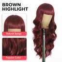 Wine Red Wigs with Bangs for Women Long Wine red Wavy Wigs 26IN Natural Synthetic Wig for Daily Party Use(Wine Red)