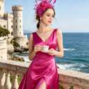 Fascinator Hats for Women Feather Flower Hair Clip Brooch Wedding Tea Party Hat Derby Race Headwear (Pink)