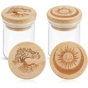 2 Packs Glass Storage Jar with Decorative Airtight Bamboo Lid Multi Use Container Glass Jar Set Kitchen Canisters Food Cereal Storage for Candy Cookie Coffee Tea, 1/8 oz