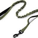 rabbitgoo Tactical Bungee Dog Leash with Shock Absorption, Military Training Leash with 2 Padded Control Handles for Medium Large Dogs, 5.2FT, Green