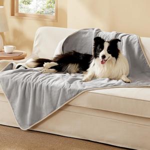 Bedsure Waterproof Dog Blankets for Large Dogs - Large Cat Blanket Washable for Couch Protection, Sherpa Fleece Puppy Blanket, Soft Plush Reversible Throw Furniture Protector, 40"X50", Light Grey