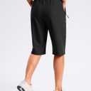 SANTINY Women's 13''/ 15"/ 17'' Long Hiking Shorts with Zipper Pockets Lightweight Quick Dry Below The Knee Capris for Women (Black, M)