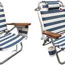 OmniCore Designs Multi-Position Wood Arm Beach Chair (2-pk) | Headrest, Media Organizer Pocket, Cup Holder, textilene Fabric, Dual Backpack Carry Straps | Outdoor Patio and Camping Chair