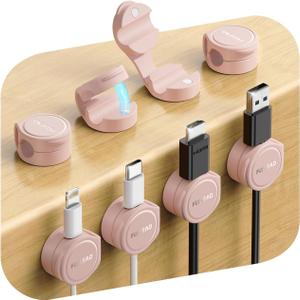 4 x 8-Pack Cord Organizer Silicone Magnetic Cable Clips [8 mm Wider Cable Accessible] Desk Wire Management, FLYLEAD Desktop Cord Holder for Nightstand, Office Workspaces Desk Organization Home Accessories