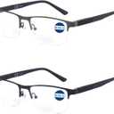 Missfive 2 Pack Mens Bifocal Reading Glasses, Blue Light Blocking Far Near Dual-use Readers, Durable Spring Hinge Quality Metal Frame Eyeglasses 1.5x, Black & Gunmetal